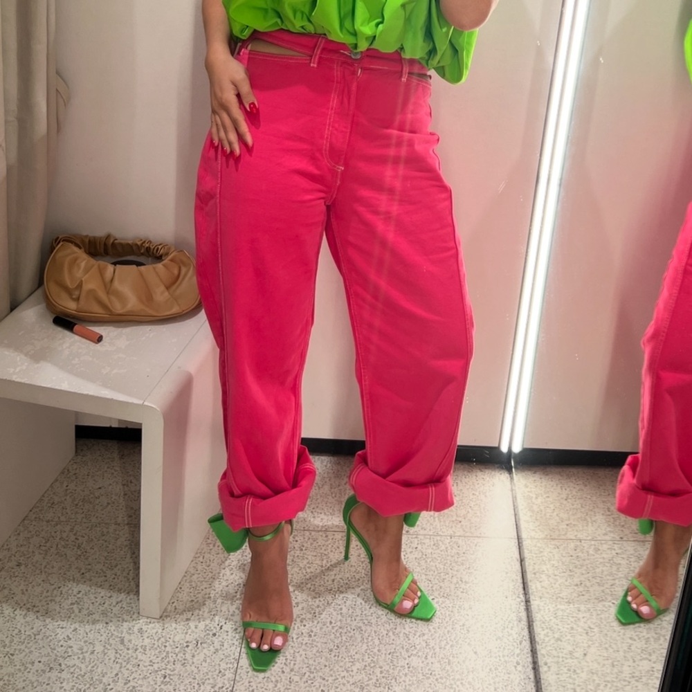 NEW Zara Hot Pink Denim Top